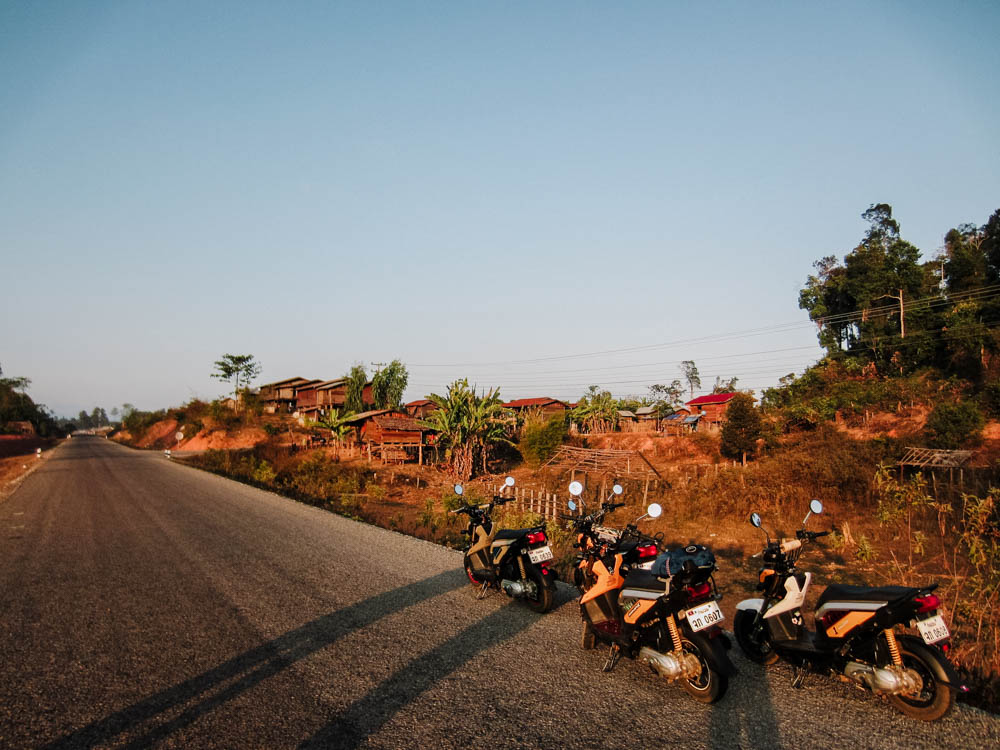 Motorcycles on the side of the road on the Thakhek Loop in Laos